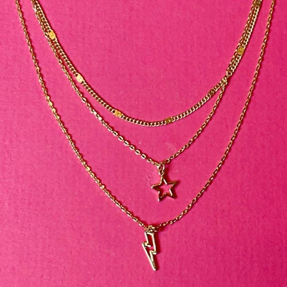 NEW ELLISON+YOUNG stars & lightning triple-layer charm necklace in gold